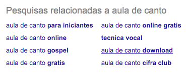 exemplo lsi keywords aula de canto