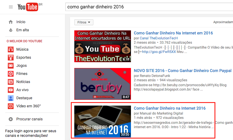 youtube resultado seo 2016