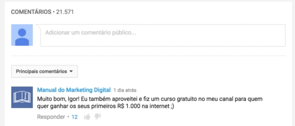 comentário destaque youtube